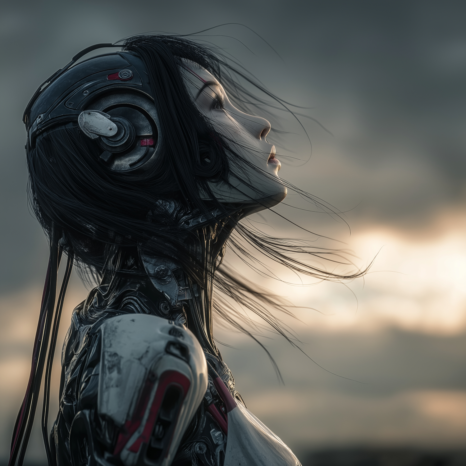 A robot looking at the sky