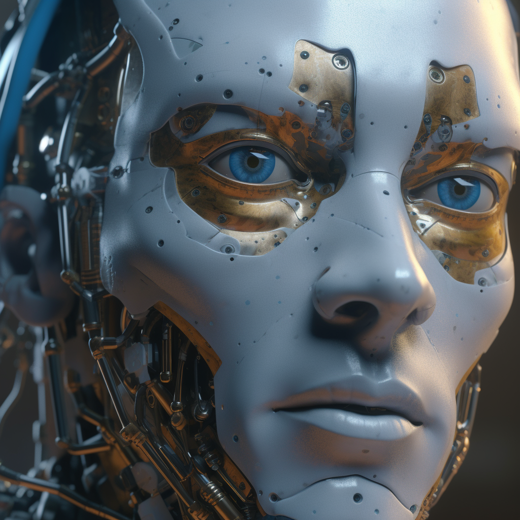 A close up of a robot's head