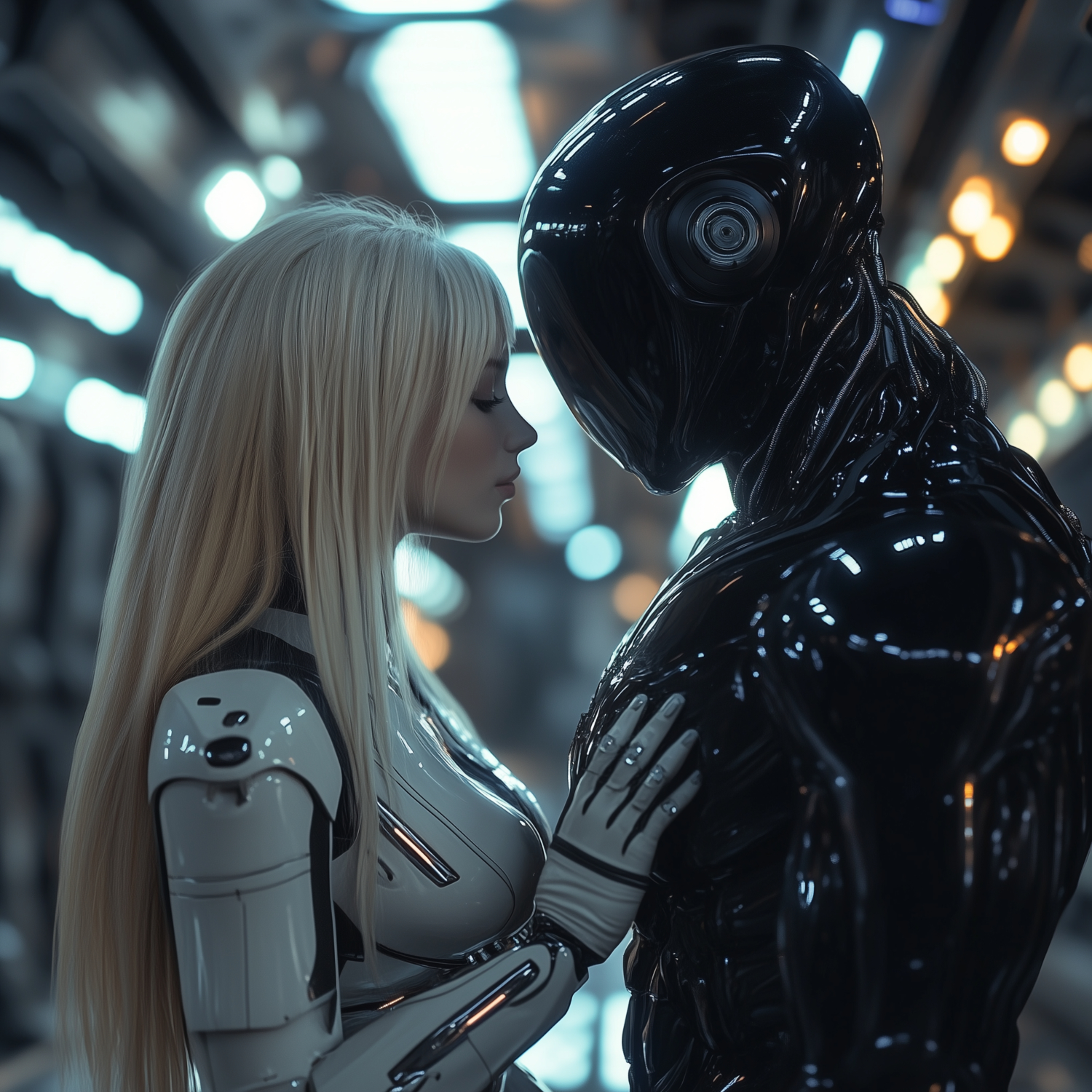 Two robots close to kissing