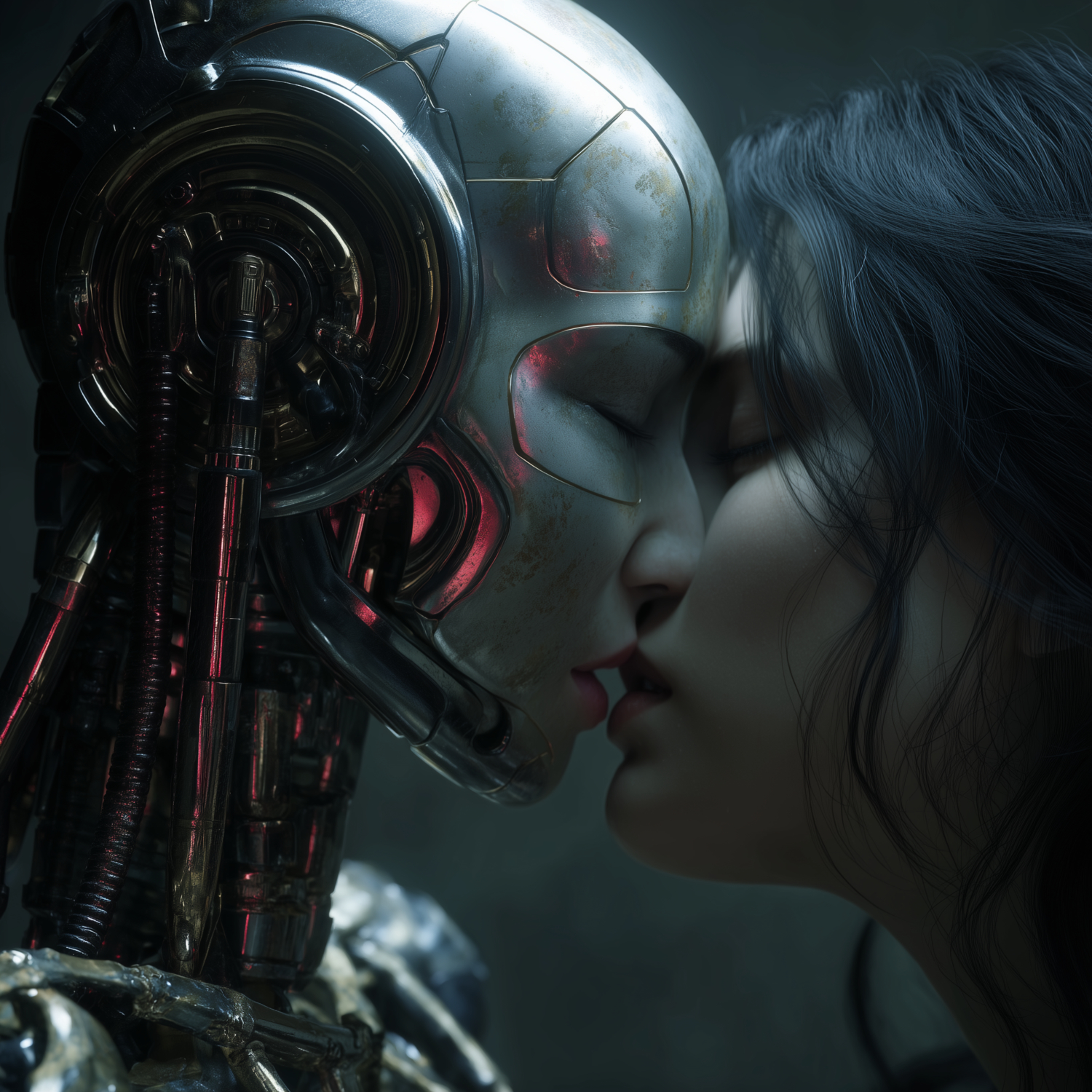 Two robots close to kissing