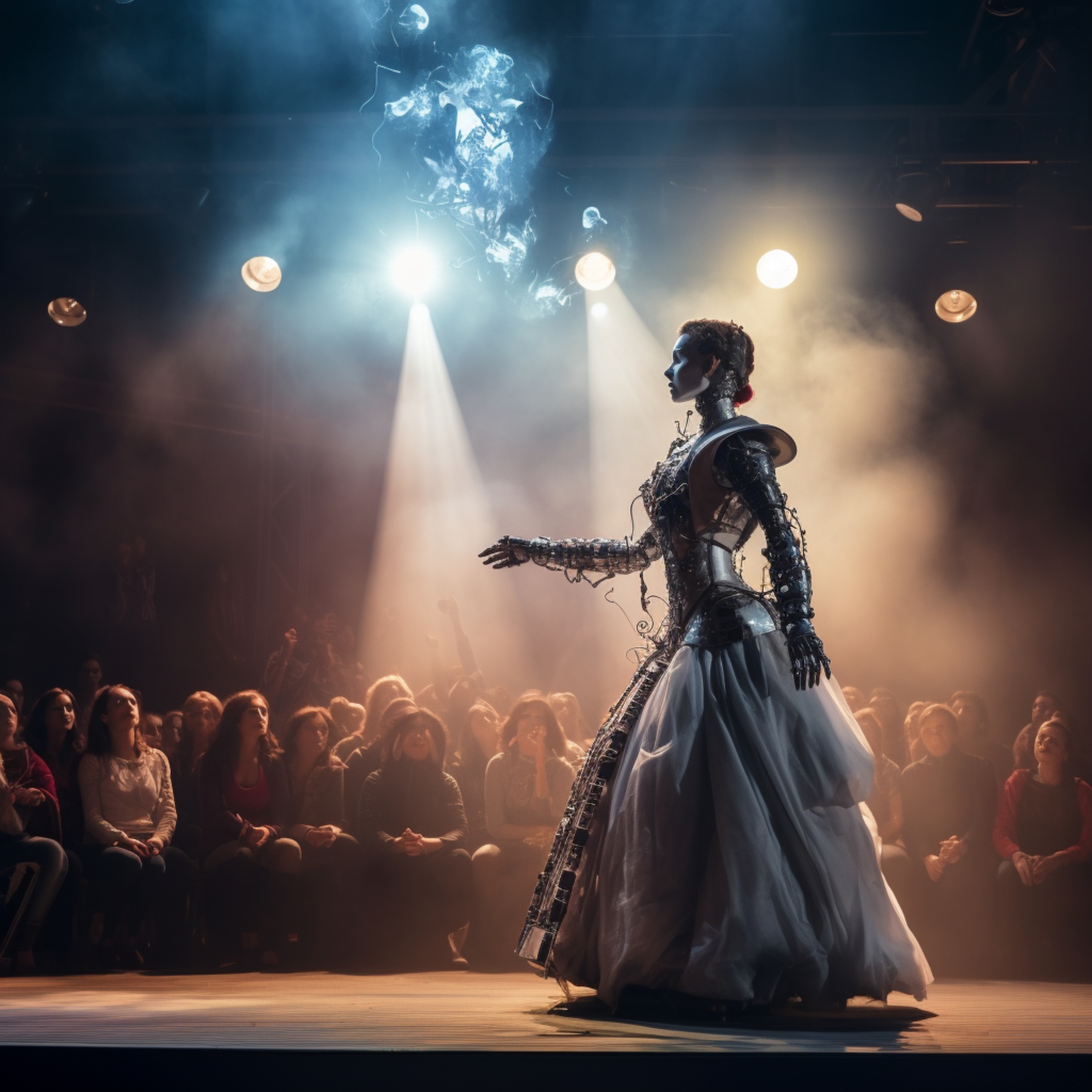 A robot performing on a stage