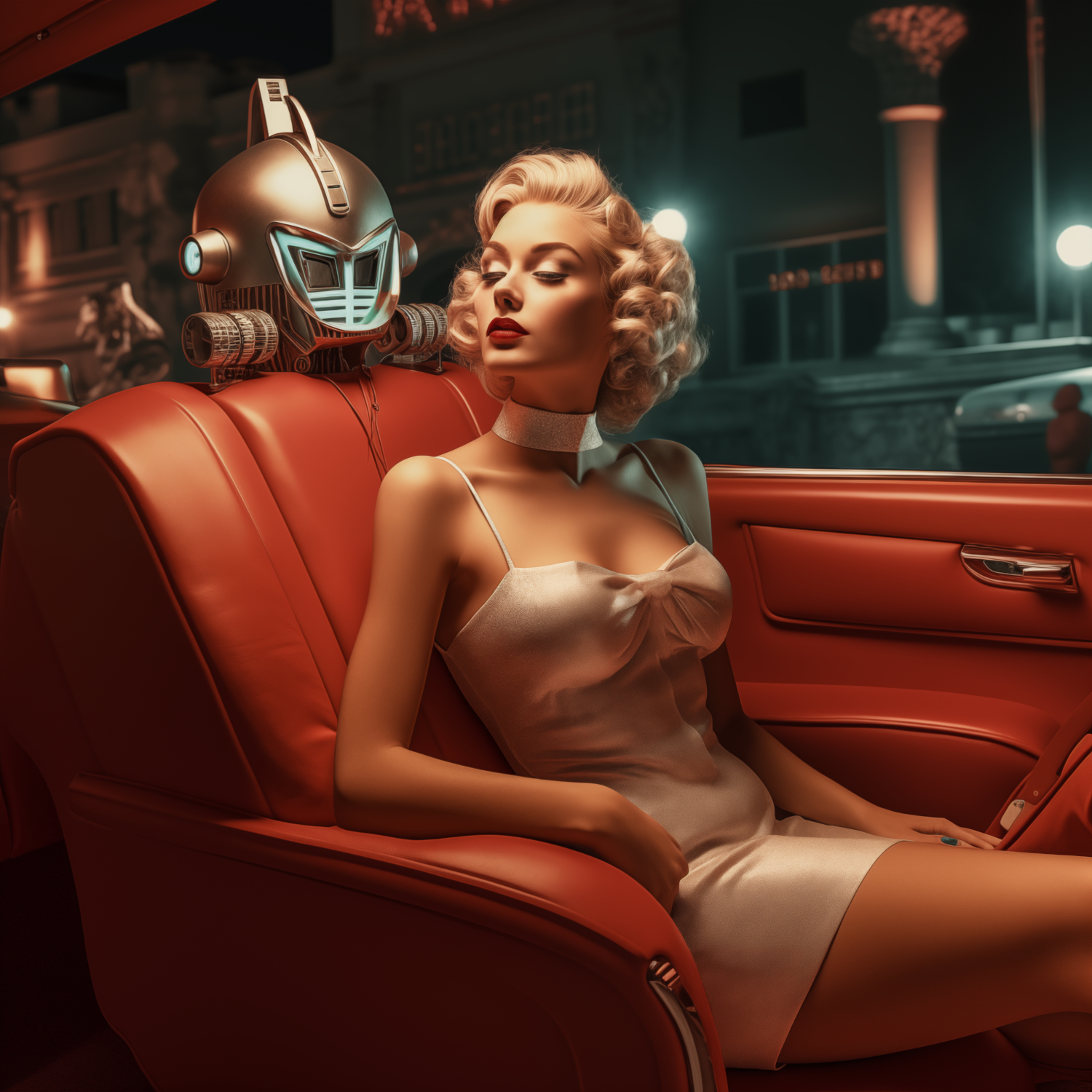 A woman sitting in a convertible car