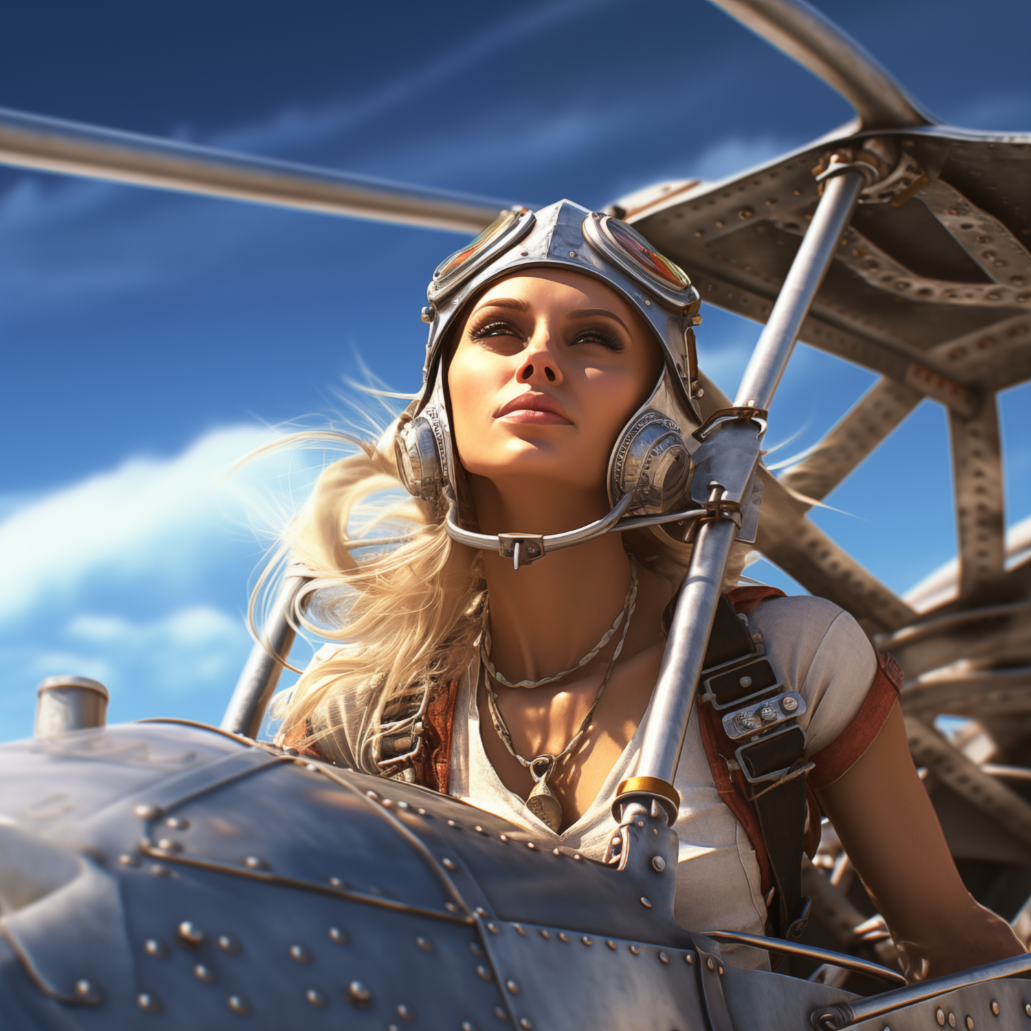 A woman flying a plane