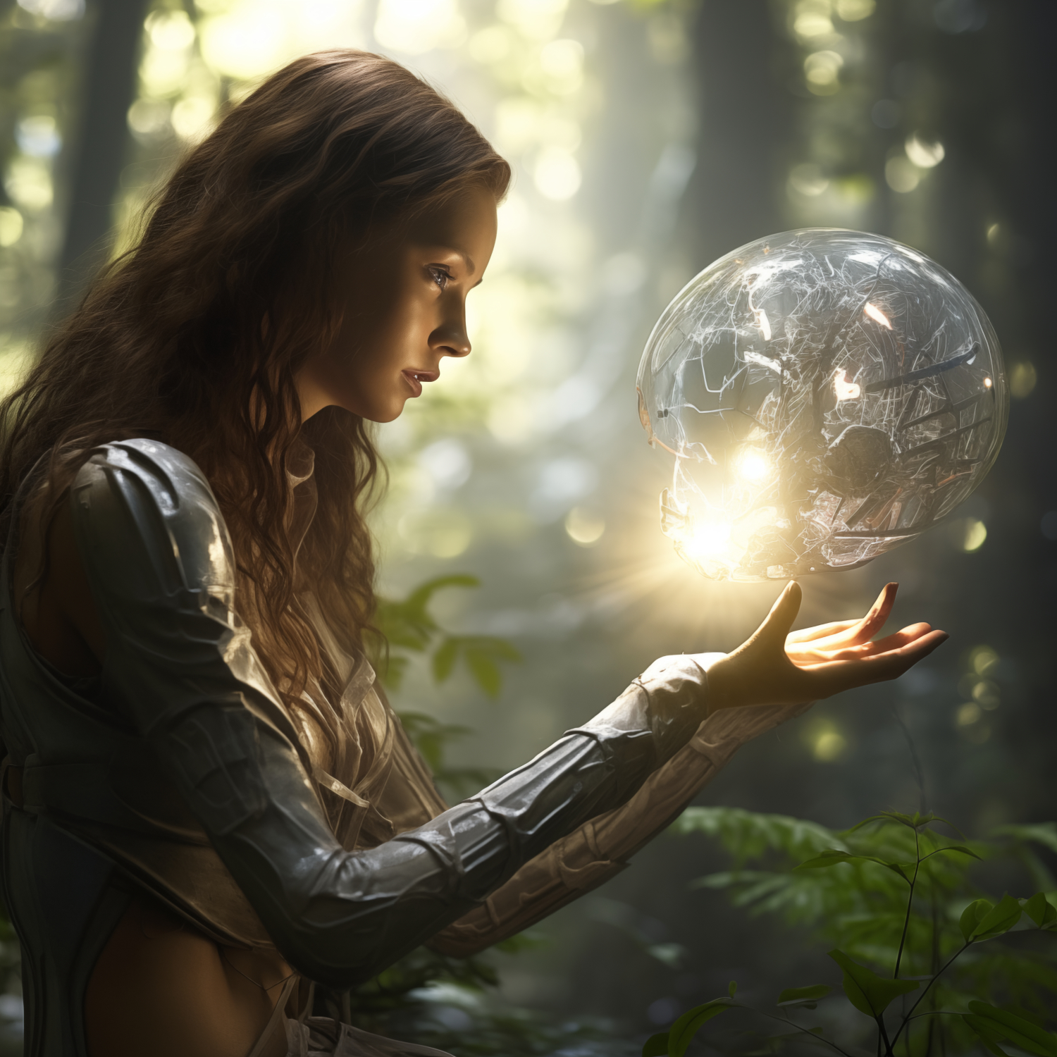 A woman holging a sphere